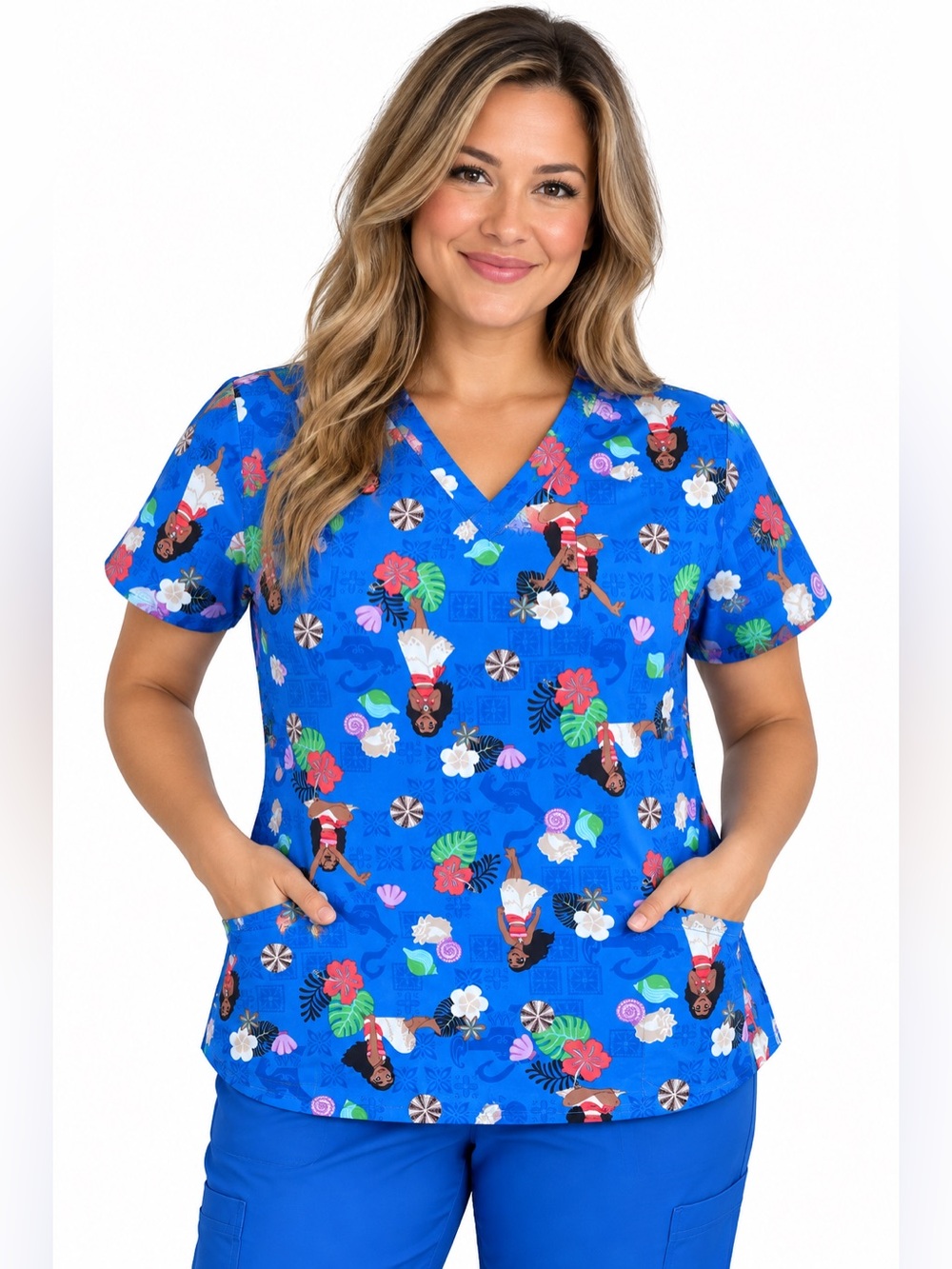 Disney Moana Women’s Scrub Top Blue Tropical Print Various sizes